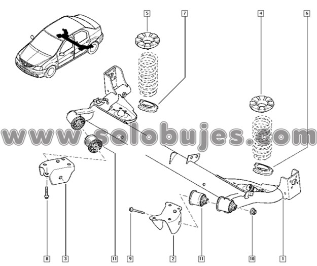 Buje puente trasero Logan 2014 catalogo