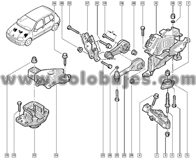 Soporte caja Clio 2009 catalogo