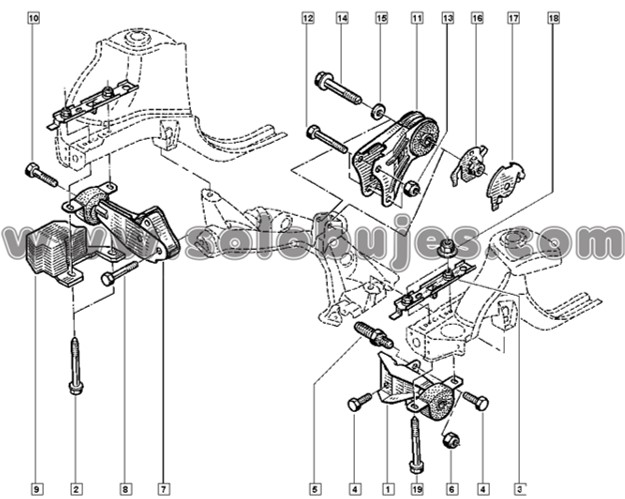 Buje soporte motor trasero Twingo 2011 catalogo