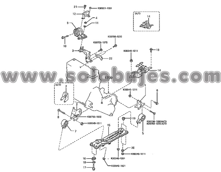 Buje soporte motor delantero Sephia 1998 catalogo