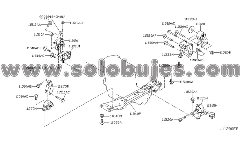 Buje soporte motor trasero Xtrail 2005 catalogo