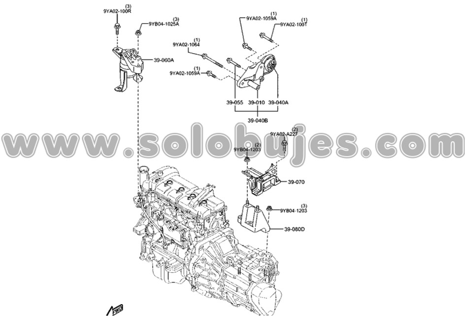 Soporte motor derecho Mazda2 2008 catalogo