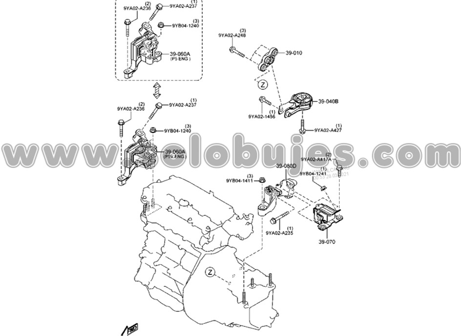 Soporte motor trasero Mazda2 2015 catalogo