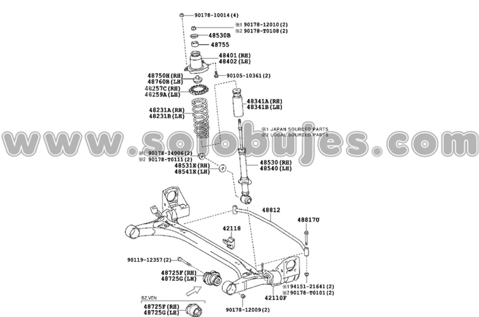 Buje trasero puente Corolla 2016 catalogo