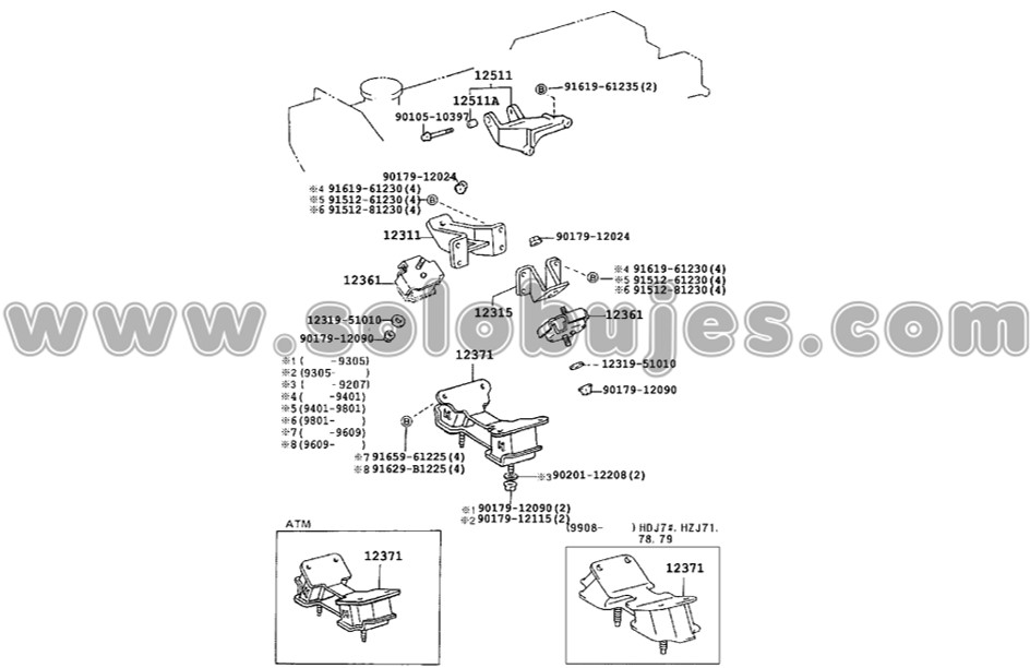 Soporte motor Land Cruiser 2002 catalogo