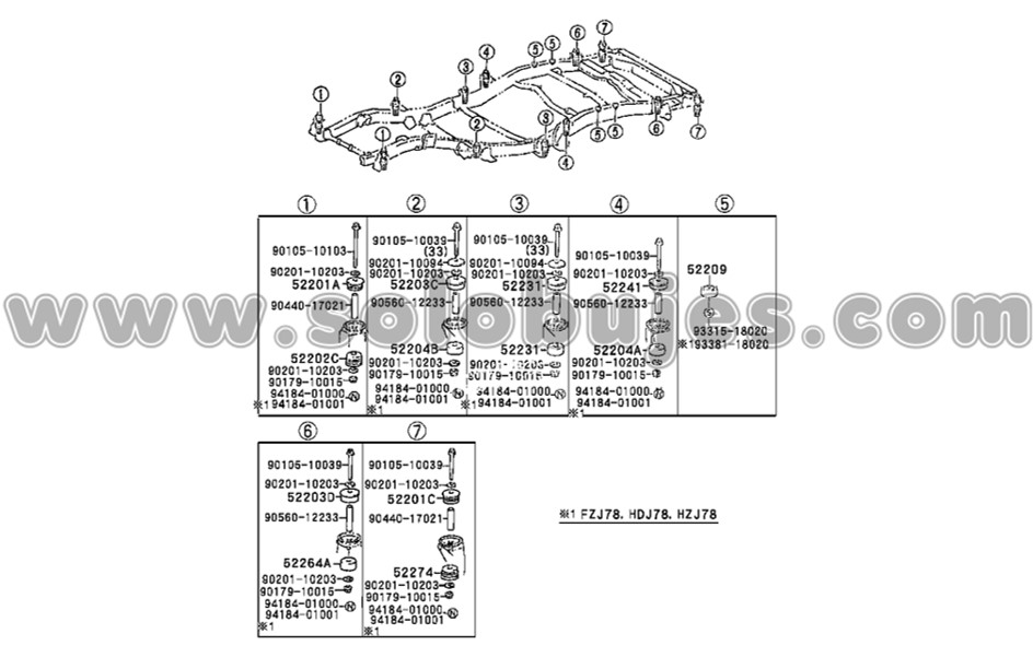 Soportes cabina Land Cruiser 1997 catalogo