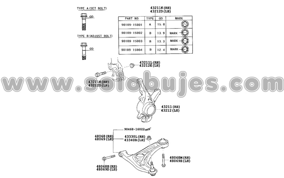 Buje tijera Yaris 2009 catalogo