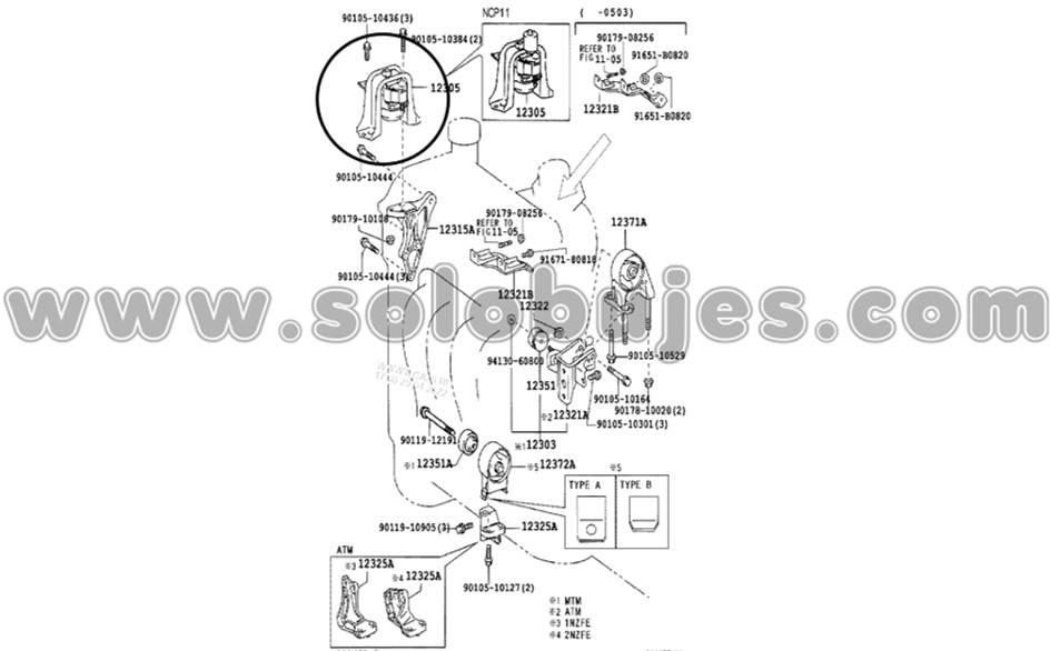 Soporte motor derecho Yaris 1999 catalogo