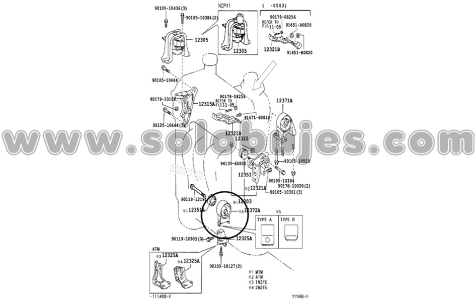 Soporte motor izquierdo Yaris 2003 catalogo