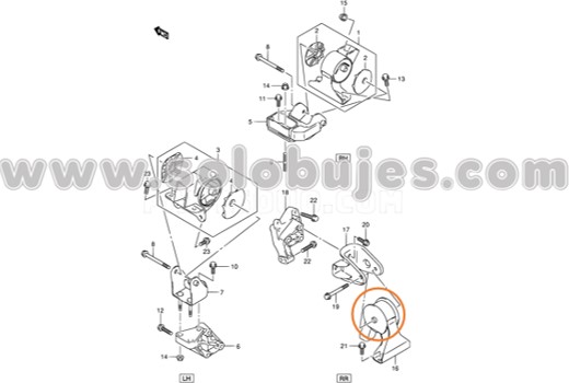 Buje soporte motor trasero suzuki Alto 2020 catalogo