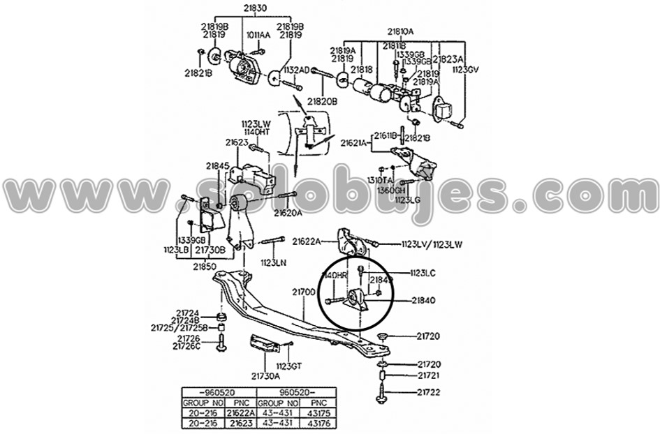 Buje soporte motor delantero Accent 1996 catalogo