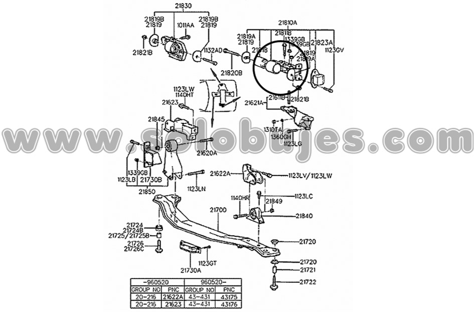 Soporte caja Accent 1998 catalogo