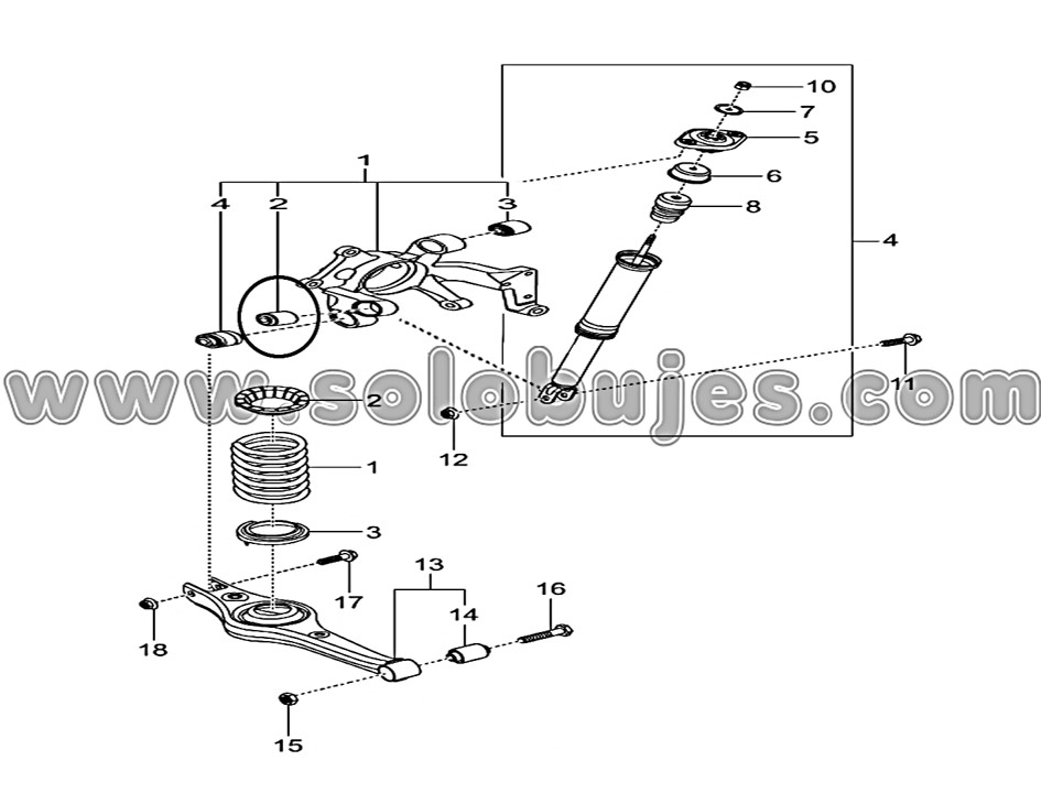 Bujes amortiguador traseros Korando 2013 catálogo