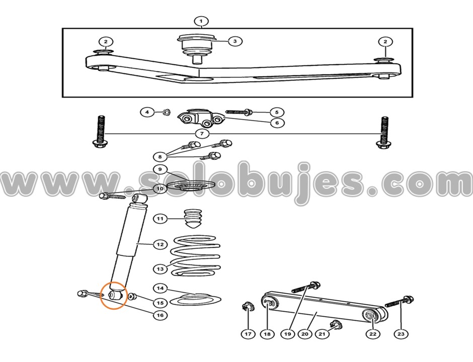 Buje amortiguador trasero Cherokee 2007 catálogo