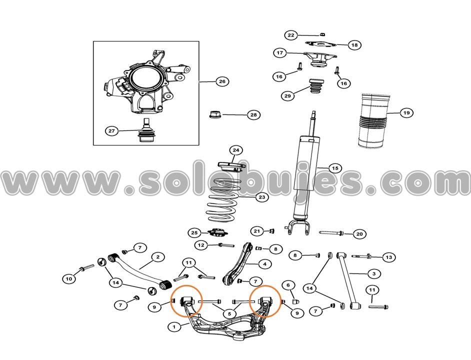 Buje tijera trasera Grand Cherokee 2011 catálogo