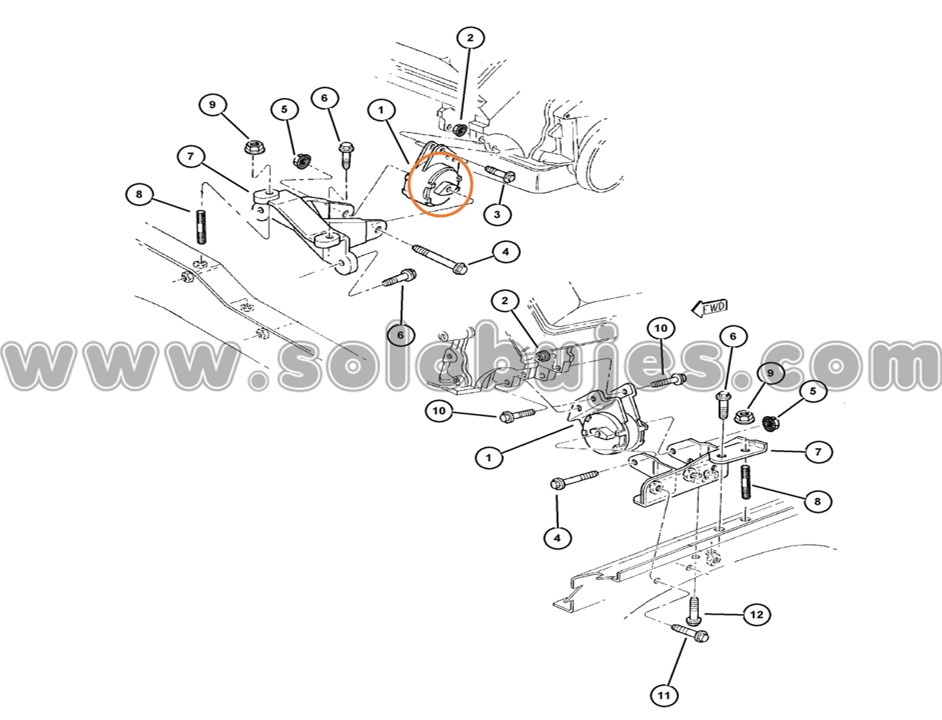 Buje soporte motor derecho Laredo 1994 catálogo