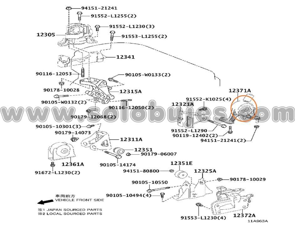 Buje soporte motor trasero Rav4 2014 catálogo