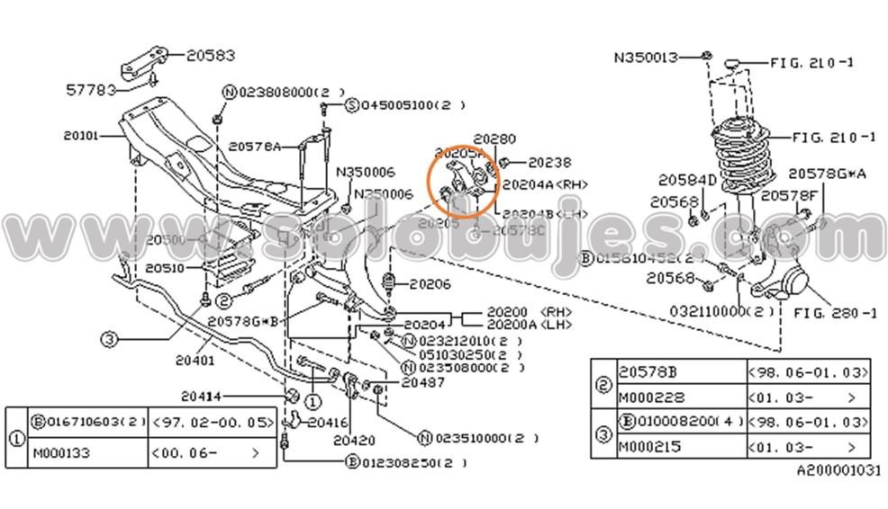 Soporte tijera izquierdo Forester 2000 catalogo