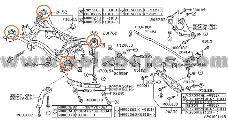 Buje puente trasero WRX 2008 catalogo