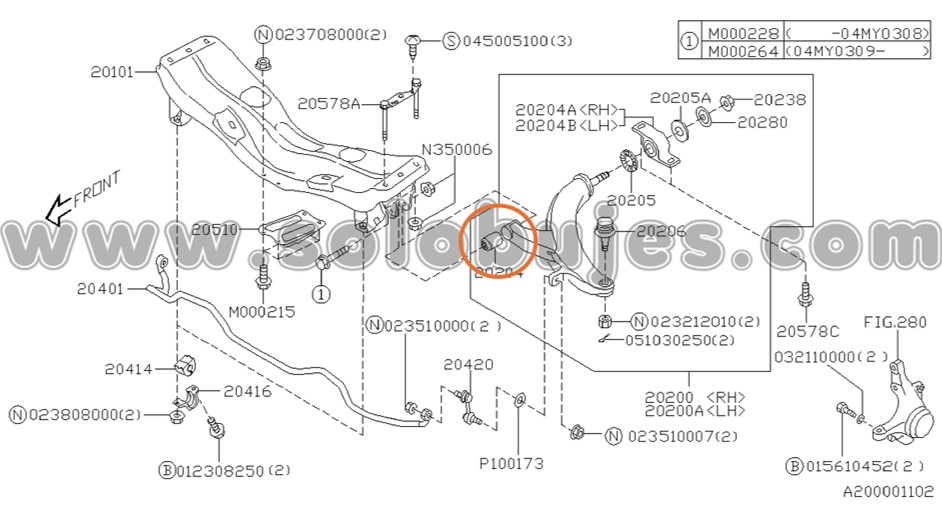 Buje tijera WRX 2002 catalogo