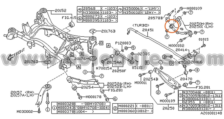 Buje tijera superior trasera WRX 2022 catalogo