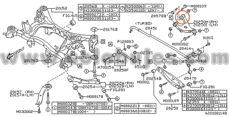 Bujes tijera superior trasera WRX 2010 catalogo