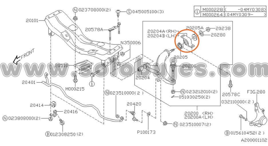 Soporte tijera derecho WRX 2005 catalogo