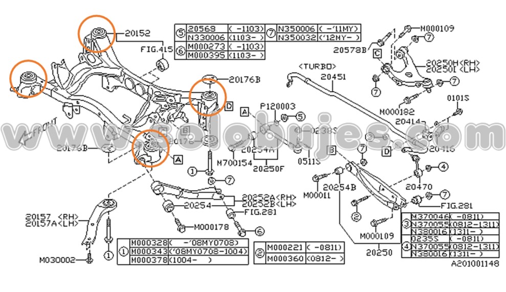 Buje puente trasero Outback 2018 catalogo