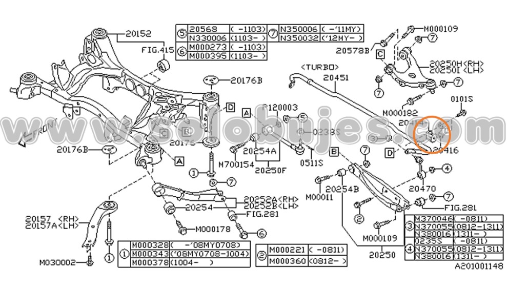 Cauchos estabilizadora traseros Outback 2014 catalogo